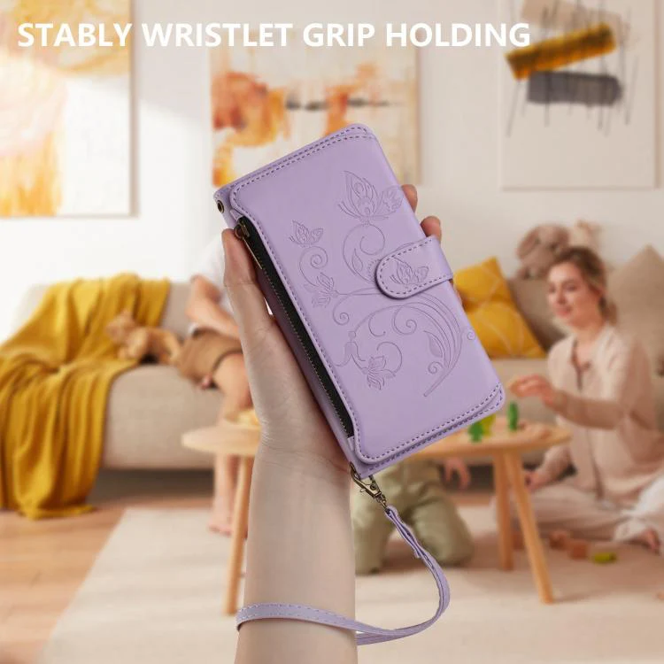 For Huawei nova 16 Butterfly Love Flower Multi-card Zipper Wallet Leather Phone Case(Light Purple) - Image 6