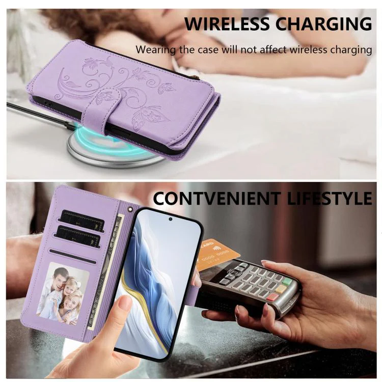 For Huawei nova 16 Butterfly Love Flower Multi-card Zipper Wallet Leather Phone Case(Light Purple) - Image 7