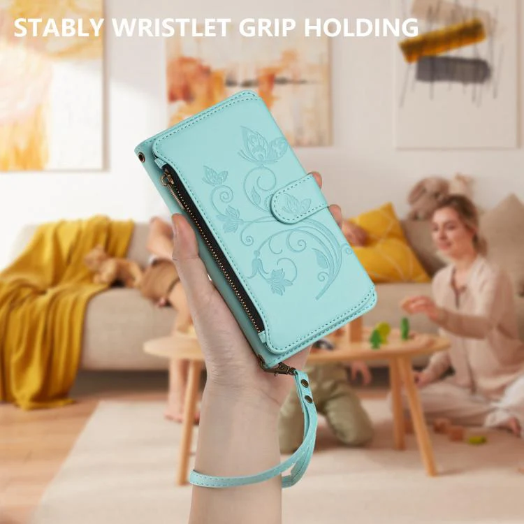 For Huawei nova 16 Butterfly Love Flower Multi-card Zipper Wallet Leather Phone Case(Mint Green) - Image 6