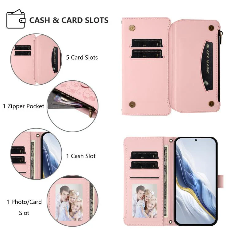 For Huawei nova 16 Butterfly Love Flower Multi-card Zipper Wallet Leather Phone Case(Pink) - Image 3