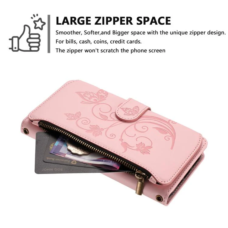 For Huawei nova 16 Butterfly Love Flower Multi-card Zipper Wallet Leather Phone Case(Pink) - Image 4
