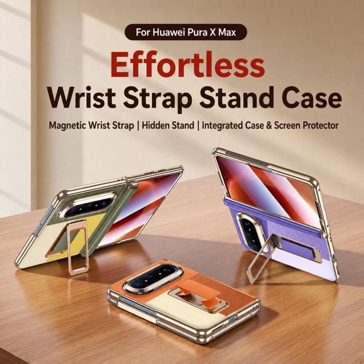 For Huawei Pura X Max Wristband Holder Integrated Film Vegan Leather Phone Case(Black) - Image 2