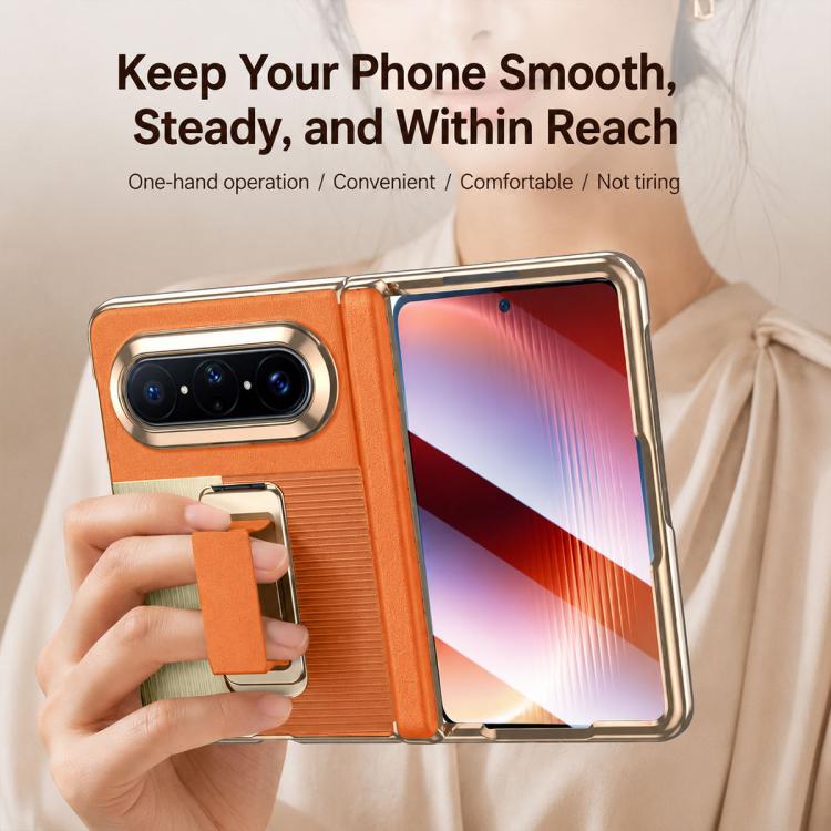 For Huawei Pura X Max Wristband Holder Integrated Film Vegan Leather Phone Case(Orange) - Image 3