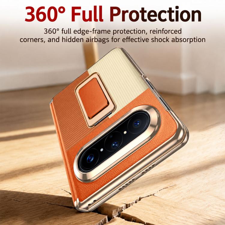 For Huawei Pura X Max Wristband Holder Integrated Film Vegan Leather Phone Case(Orange) - Image 5