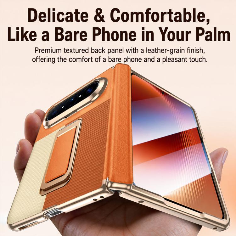 For Huawei Pura X Max Wristband Holder Integrated Film Vegan Leather Phone Case(Orange) - Image 7