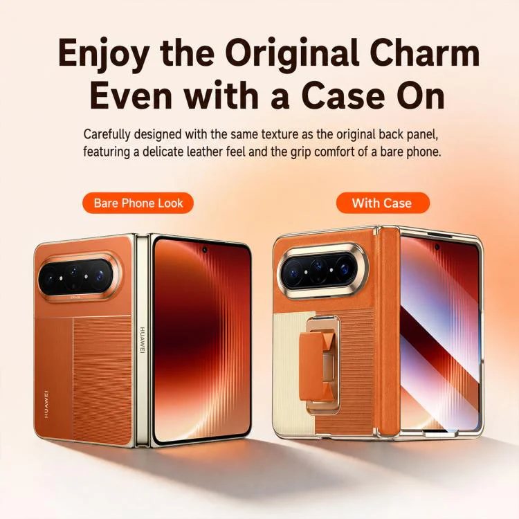 For Huawei Pura X Max Wristband Holder Integrated Film Vegan Leather Phone Case(Orange) - Image 8