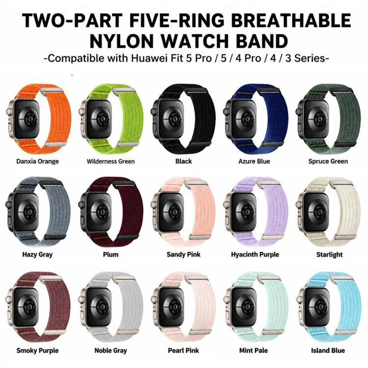 For Huawei Watch Fit 5 / Fit 5 Pro / Fit 4 xDfind Two Section Nylon Breathable Hook And Loop Fastener Watch Band(Light Grey) - Image 3