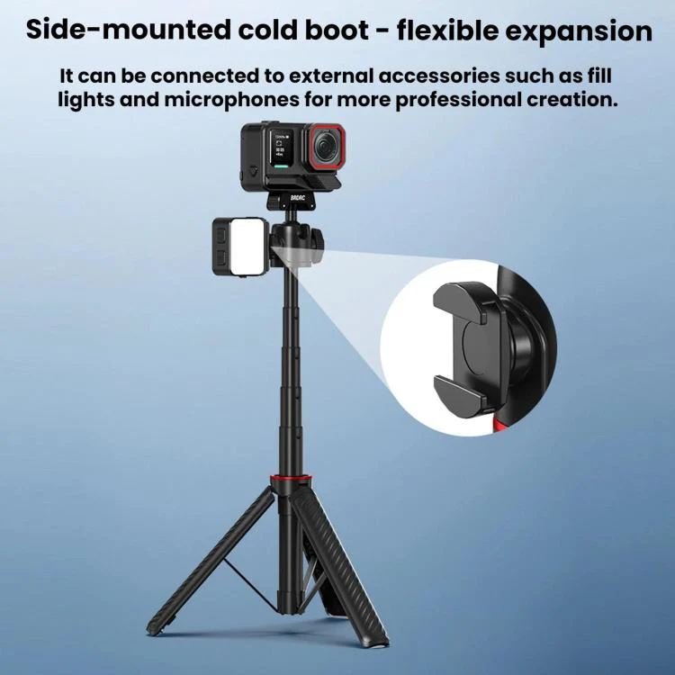 For Insta360 Ace Pro / 2 / X5 BRDRC Quick-Release Tripod Head Extension Selfie Stick(Black) - Image 4