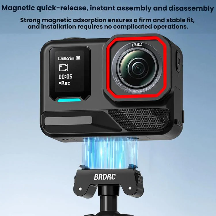 For Insta360 Ace Pro / 2 / X5 BRDRC Quick-Release Tripod Head Extension Selfie Stick(Black) - Image 5
