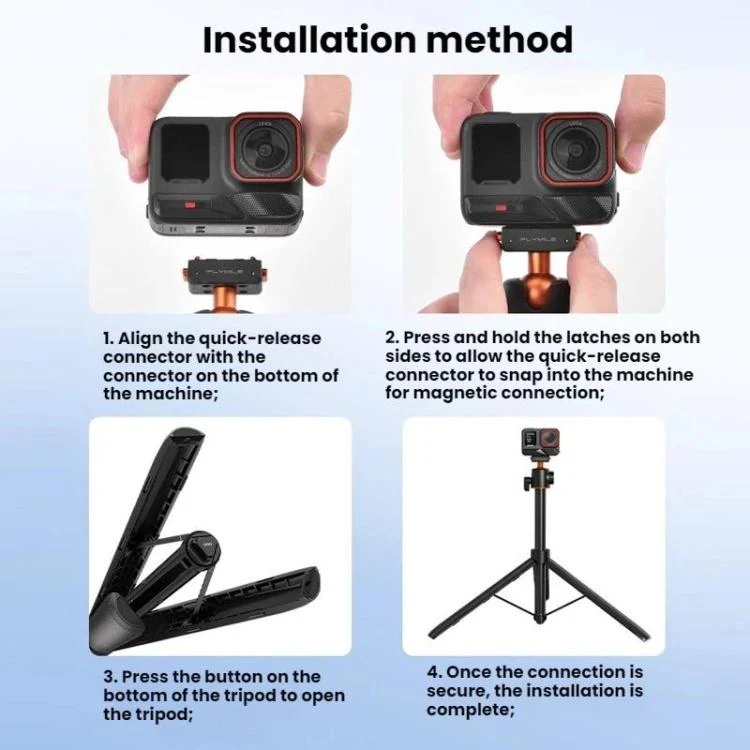 For Insta360 Ace Pro / 2 / X5 Flymile Quick-Release Selfie Extension Pole Tripod(Black) - Image 12