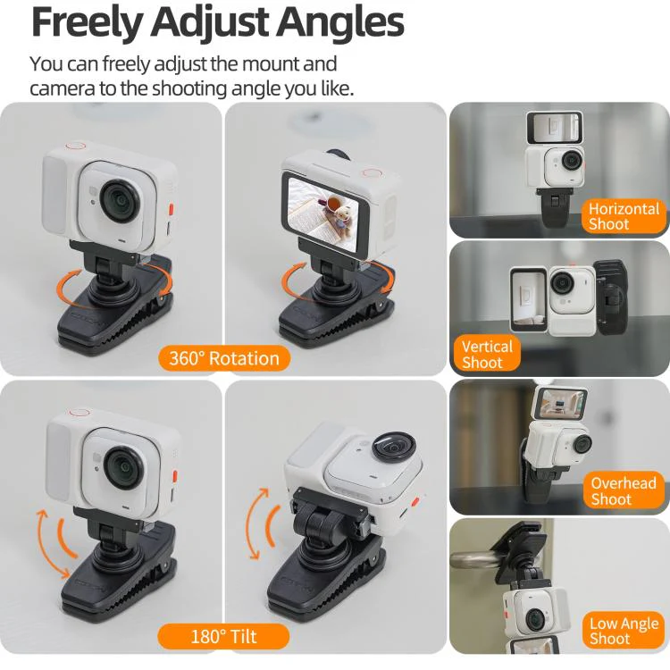 For Insta360 GO Ultra Sunnylife Magnetic Quick-Release Backpack Clip Action Camera Clamp Vertical-Horizontal Mount (Black) - Image 8