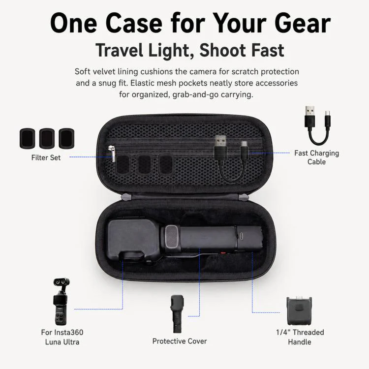 For Insta360 Luna Ultra Portable Carrying Case Hard EVA Travel Storage Bag with Carabiner(Black) - Image 3