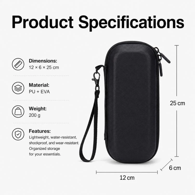 For Insta360 Luna Ultra Portable Carrying Case Hard EVA Travel Storage Bag with Carabiner(Black) - Image 8
