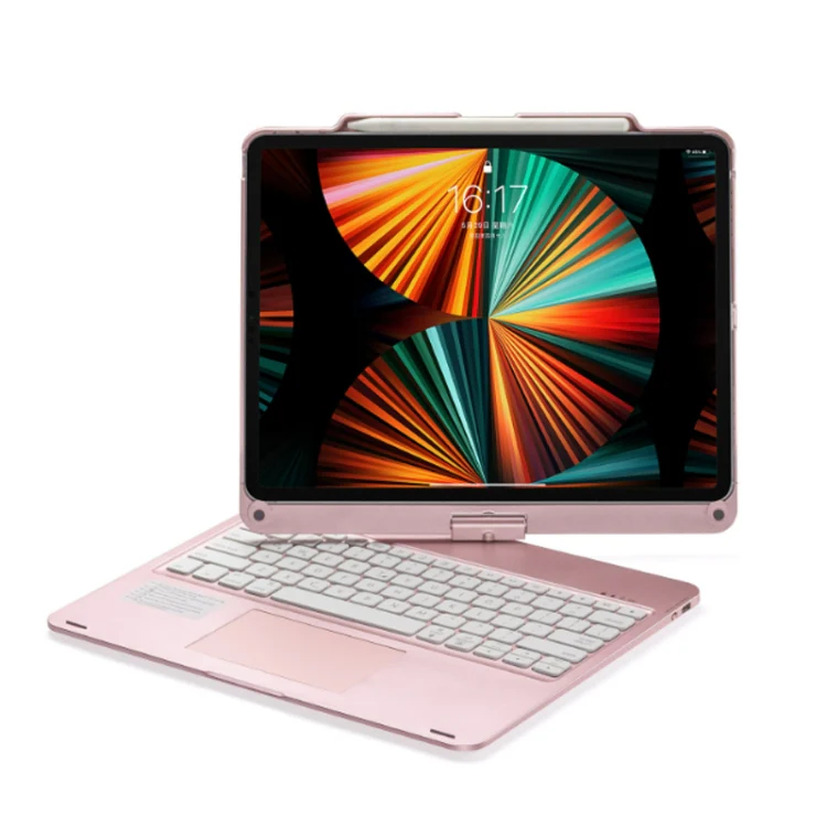 For iPad Pro 12.9 Inch 2022/2021/2020/2018 Tablet Bluetooth Touch Keyboard With Backlight 360 Degree Rotation(Rose Gold) - Image 4
