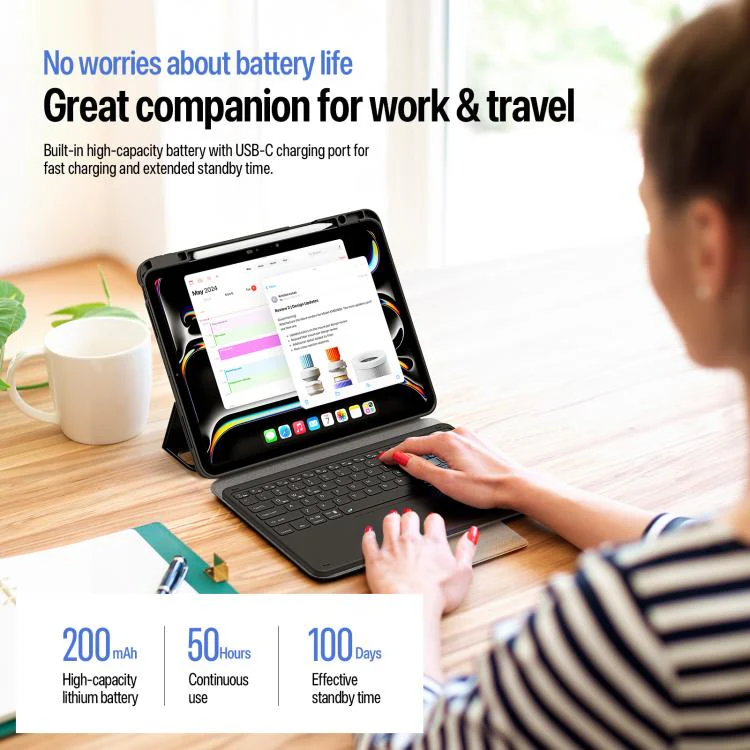 For iPad Pro 13 2025 / 2024 DUX DUCIS YK Series Magnetic Wireless Keyboard Vegan Leather Tablet Case(Black) - Image 7