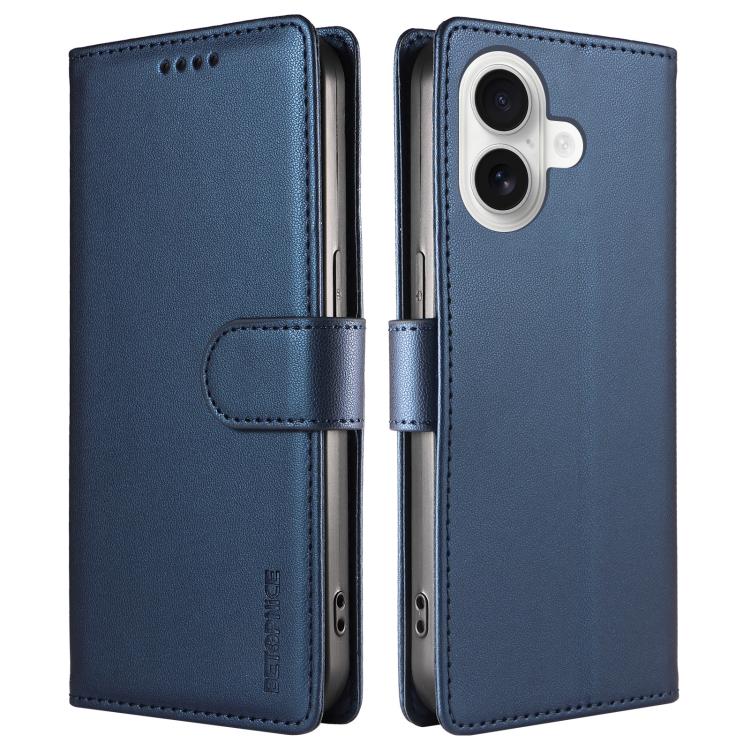 For iPhone 17 BETOPNICE Pearlescent RFID Vegan Leather Phone Case with Strap(Blue) - Image 2