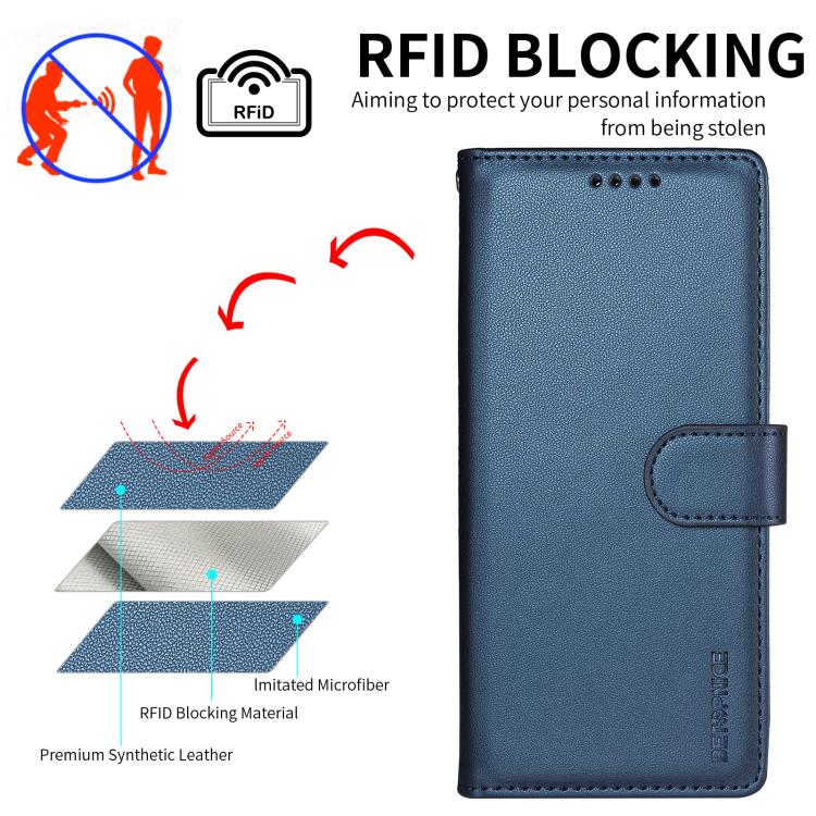 For iPhone 17 BETOPNICE Pearlescent RFID Vegan Leather Phone Case with Strap(Blue) - Image 6