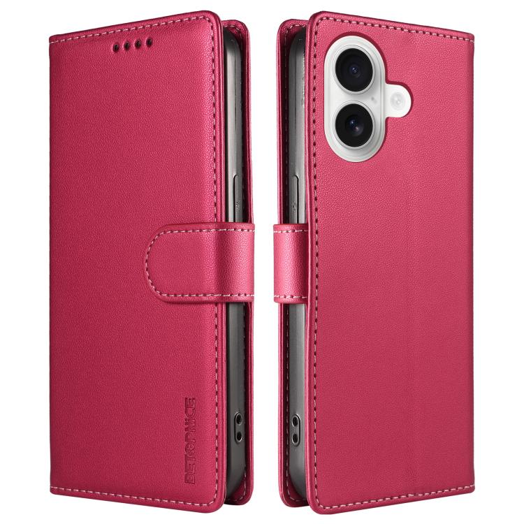 For iPhone 17 BETOPNICE Pearlescent RFID Vegan Leather Phone Case with Strap(Red) - Image 2