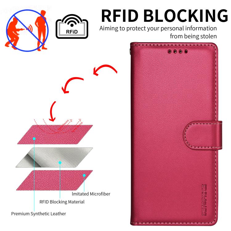 For iPhone 17 BETOPNICE Pearlescent RFID Vegan Leather Phone Case with Strap(Red) - Image 6