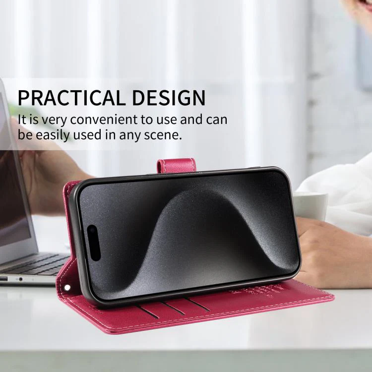For iPhone 17 BETOPNICE Pearlescent RFID Vegan Leather Phone Case with Strap(Red) - Image 7