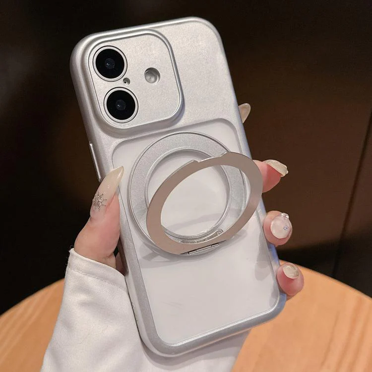 For iPhone 17 Dopamine Rotation Pivot Holder Phone Case(Silver)