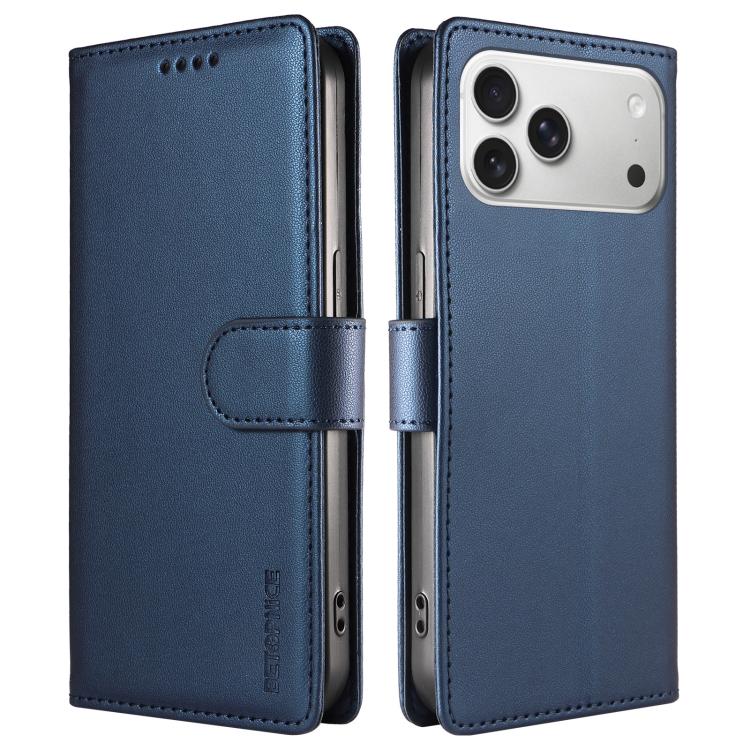 For iPhone 17 Pro BETOPNICE Pearlescent RFID Vegan Leather Phone Case with Strap(Blue) - Image 2