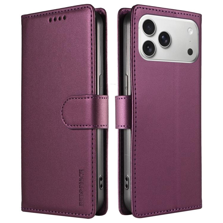 For iPhone 17 Pro BETOPNICE Pearlescent RFID Vegan Leather Phone Case with Strap(Purple) - Image 2