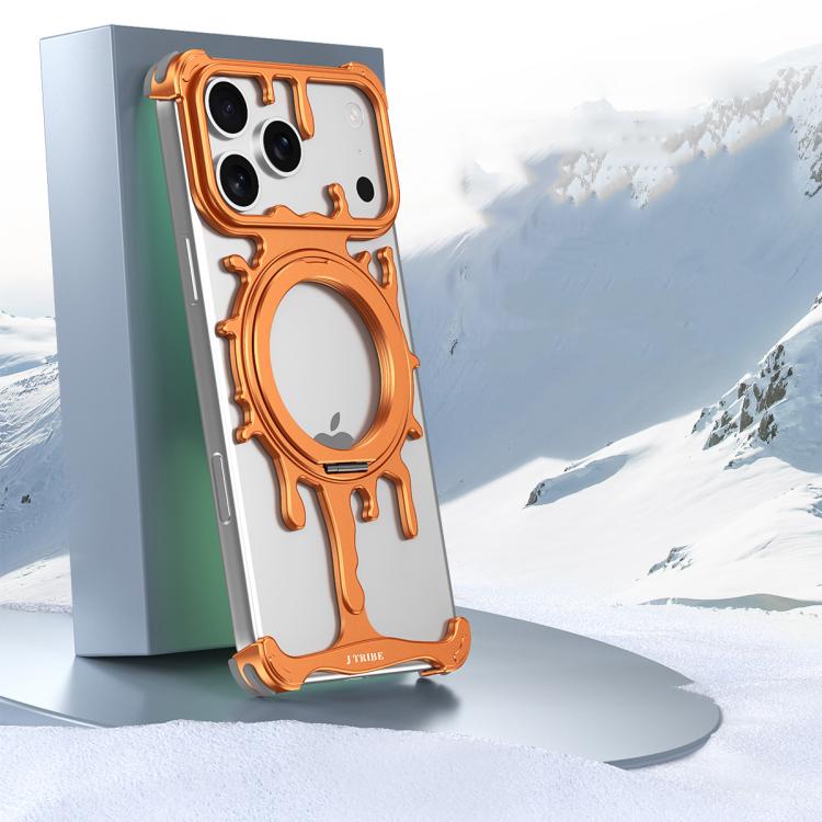 For iPhone 17 Pro J TRIBE Glacier Series Cooling 360-Degree Rotating Holder Magnetic Phone Case(Orange)