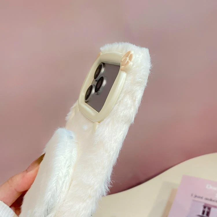 For iPhone 17 Pro Max 3D Bow-Tie Cat Mirror Holder Plush Phone Case with Strap(Pink) - Image 5