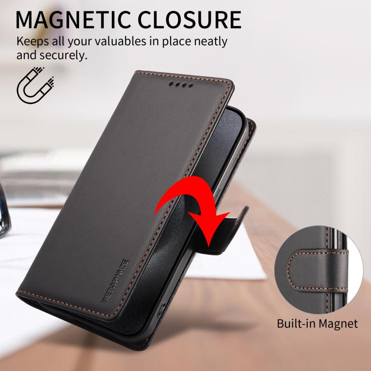 For iPhone 17 Pro Max BETOPNICE Pearlescent RFID Vegan Leather Phone Case with Strap(Black) - Image 4