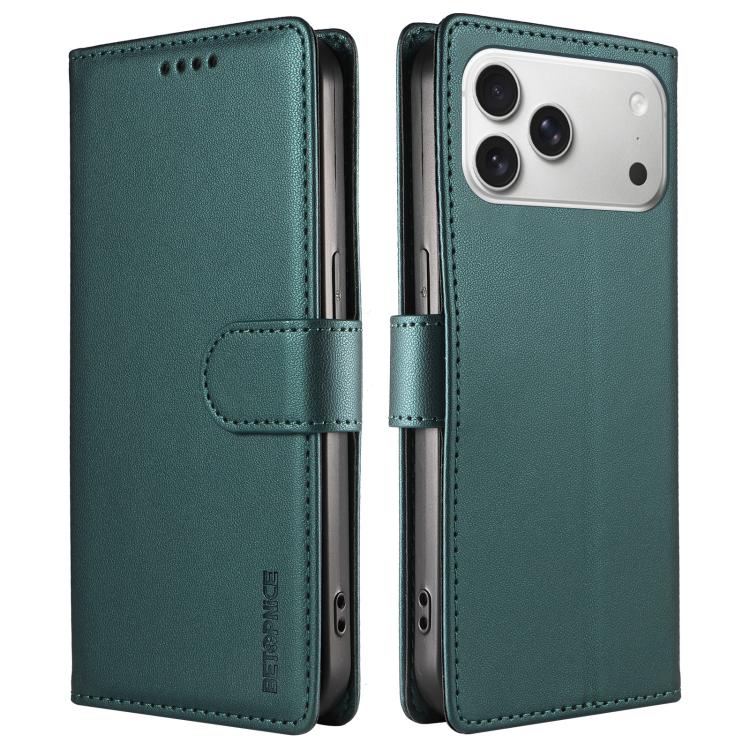 For iPhone 17 Pro Max BETOPNICE Pearlescent RFID Vegan Leather Phone Case with Strap(Green) - Image 2