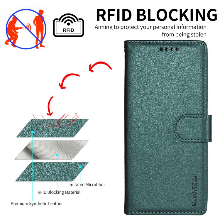 For iPhone 17 Pro Max BETOPNICE Pearlescent RFID Vegan Leather Phone Case with Strap(Green) - Image 6