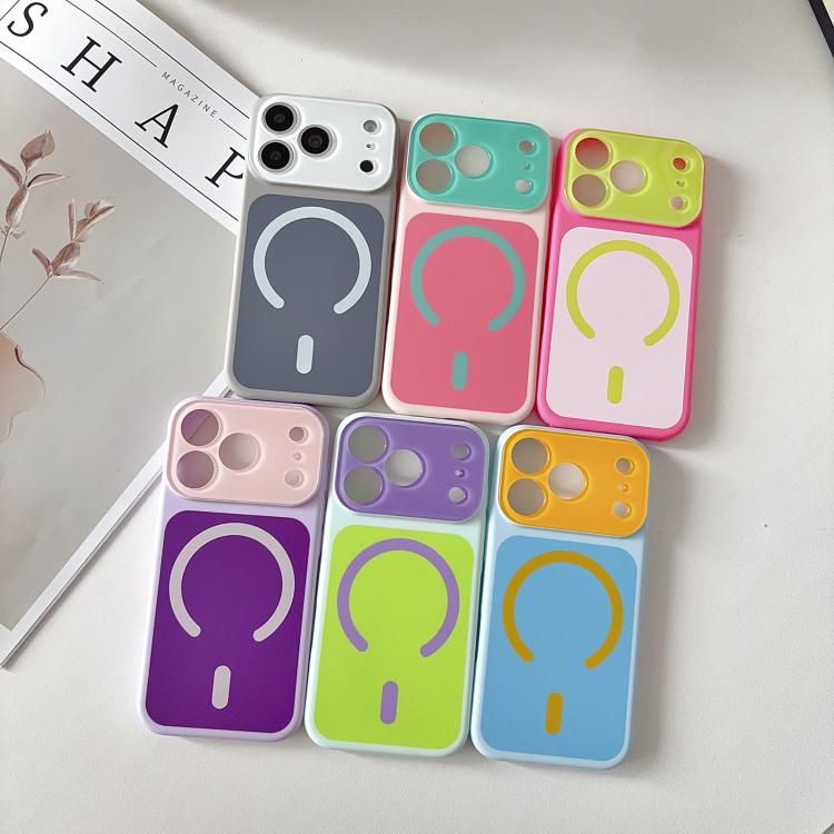 For iPhone 17 Pro Max Color Blocked Fruity PC Hybrid TPU Magnetic Phone Case(Grey + White) - Image 2
