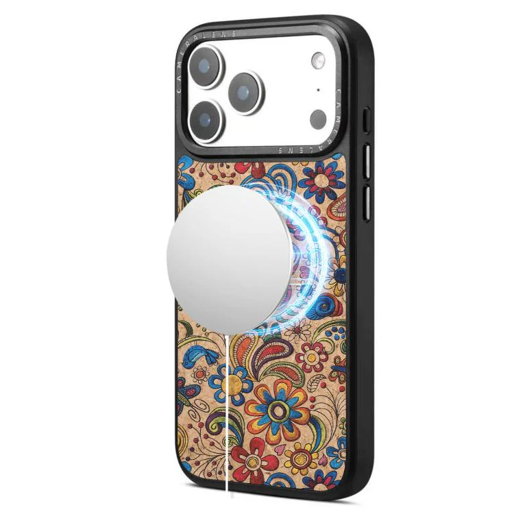 For iPhone 17 Pro Max Denior A28 Ethnic Embroider Pattern Style Magnetic Phone Case(Khaki)