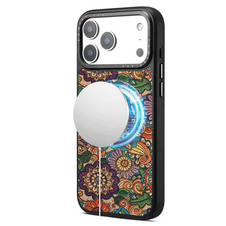 For iPhone 17 Pro Max Denior A28 Ethnic Embroider Pattern Style Magnetic Phone Case(Purple)
