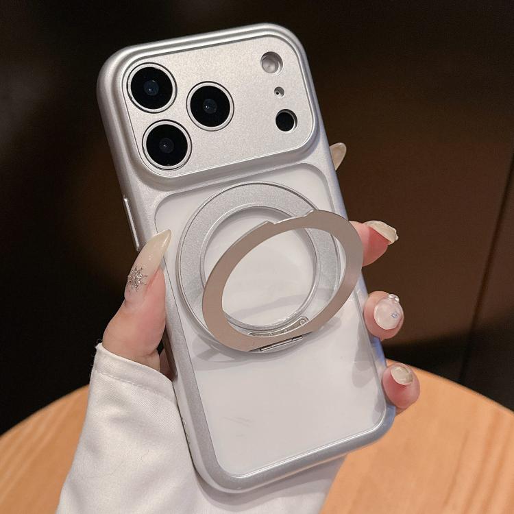 For iPhone 17 Pro Max Dopamine Rotation Pivot Holder Phone Case(Silver)