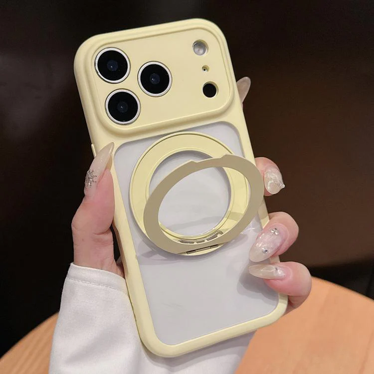 For iPhone 17 Pro Max Dopamine Rotation Pivot Holder Phone Case(Yellow)