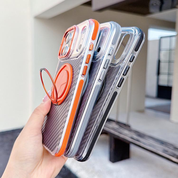 For iPhone 17 Pro Max Dual-Color Carbon Fiber Texture Rotation Holder Magnetic Phone Case(Black) - Image 3