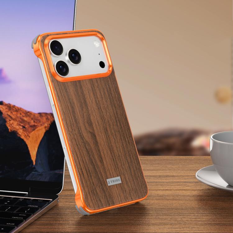 For iPhone 17 Pro Max J TRIBE Metal Frameless Wood Texture MagSafe Phone Case(Orange)