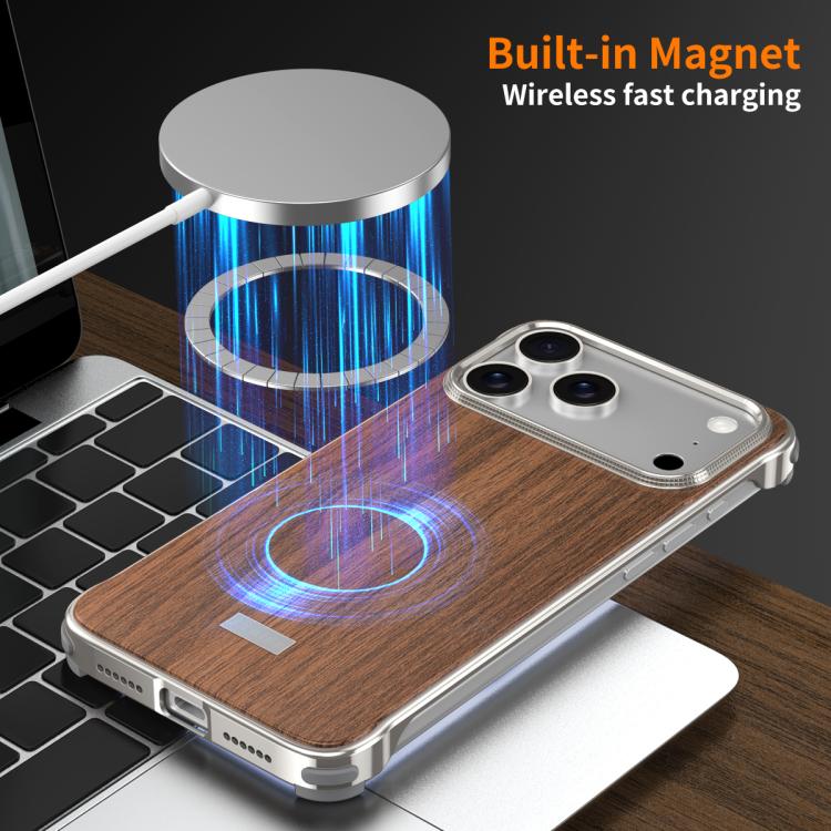 For iPhone 17 Pro Max J TRIBE Metal Frameless Wood Texture MagSafe Phone Case(Orange) - Image 6