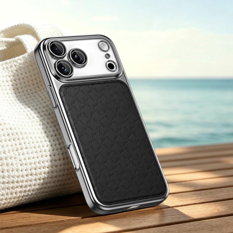For iPhone 17 Pro Max Rhombus Texture Magnetic Vegan Leather Phone Case(Black)