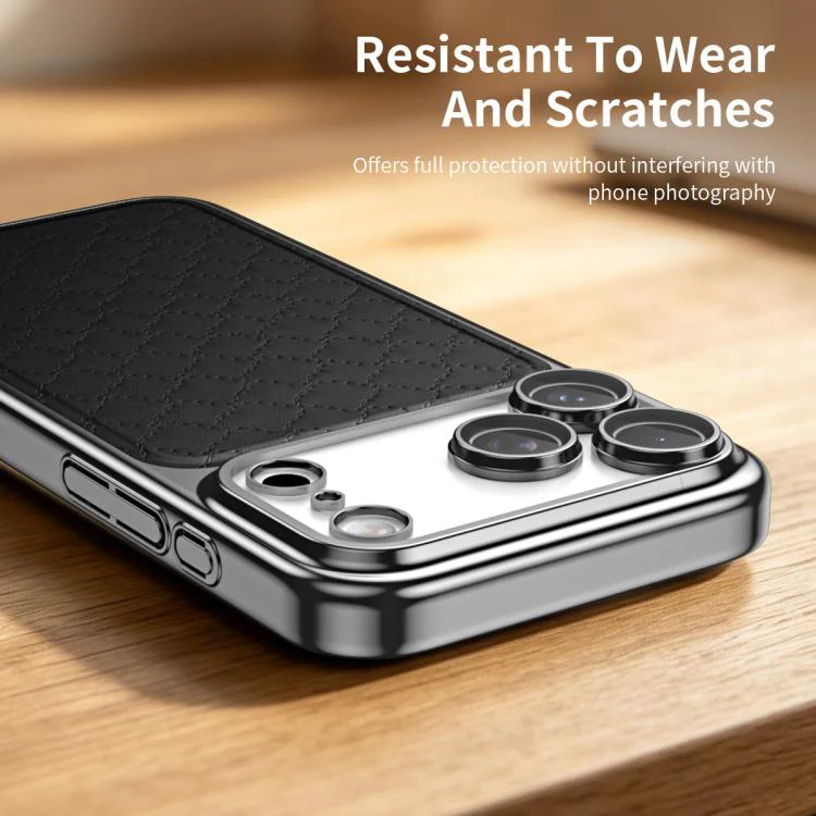 For iPhone 17 Pro Max Rhombus Texture Magnetic Vegan Leather Phone Case(Black) - Image 3