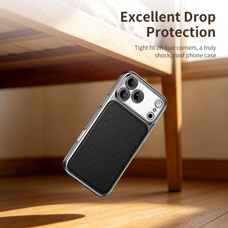For iPhone 17 Pro Max Rhombus Texture Magnetic Vegan Leather Phone Case(Black) - Image 4