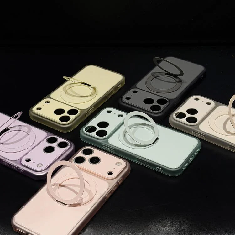 For iPhone 17 Pro Max Skin Feel Frosted Liquid Silicone 360 Rotating Holder Magnetic Phone Case(Gray) - Image 3