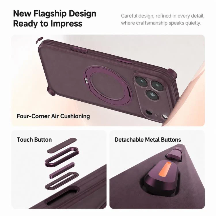 For iPhone 17 Pro Max Textured Non-slip Shockproof Magnetic Phone Case with Holder(Purple) - Image 3