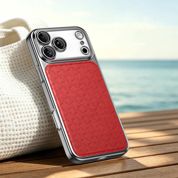 For iPhone 17 Pro Rhombus Texture Magnetic Vegan Leather Phone Case(Red)