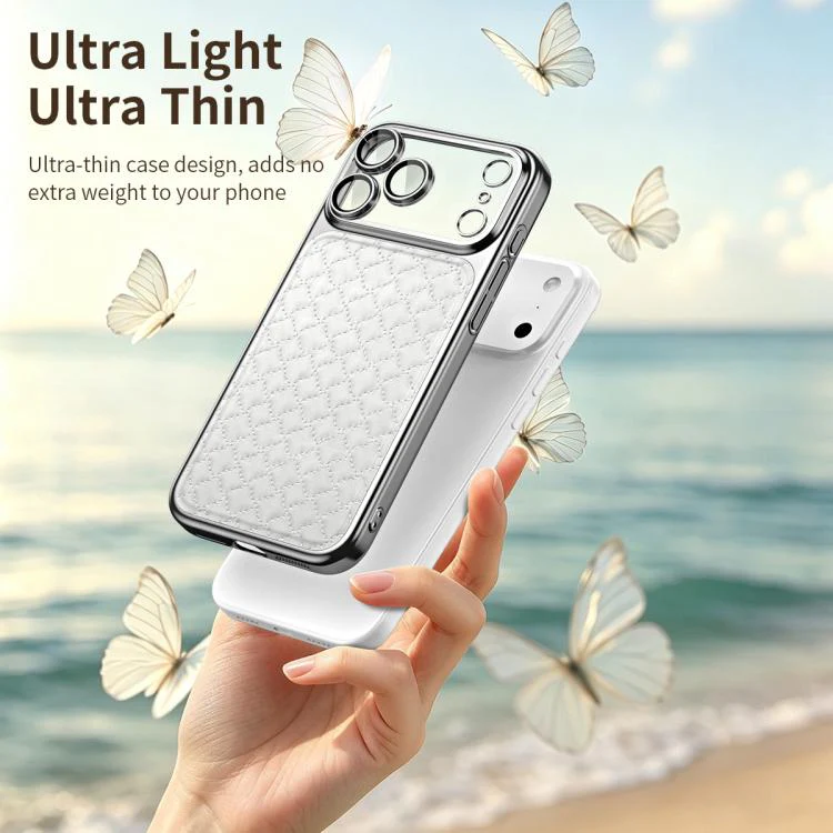 For iPhone 17 Pro Rhombus Texture Magnetic Vegan Leather Phone Case(White) - Image 8