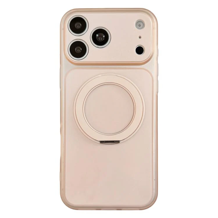 For iPhone 17 Pro Skin Feel Frosted Liquid Silicone 360 Rotating Holder Magnetic Phone Case(Pink)