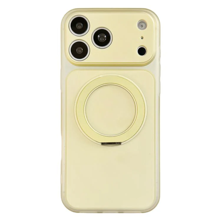 For iPhone 17 Pro Skin Feel Frosted Liquid Silicone 360 Rotating Holder Magnetic Phone Case(Yellow)
