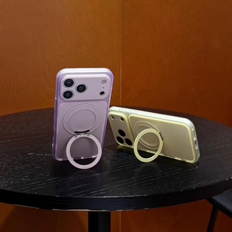 For iPhone 17 Pro Skin Feel Frosted Liquid Silicone 360 Rotating Holder Magnetic Phone Case(Yellow) - Image 6